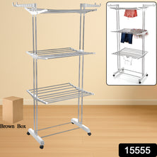 3-tier Foldable Stainless Steel Cloth Drying Stand With Wheels
