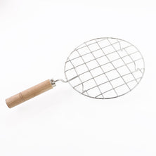 2085 Kitchen Round Stainless Steel Roaster Papad Jali Barbecue Grill With Wooden Handle