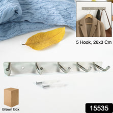 Stainless Steel Wall Mounted Coat 5 Hook Rack (26x3  1 Pc)