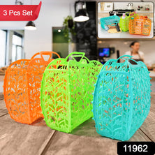 Plastic Foldable Basket Bag  Fruit  Vegetable Storage Basket (3 Pcs Set  Multicolor)